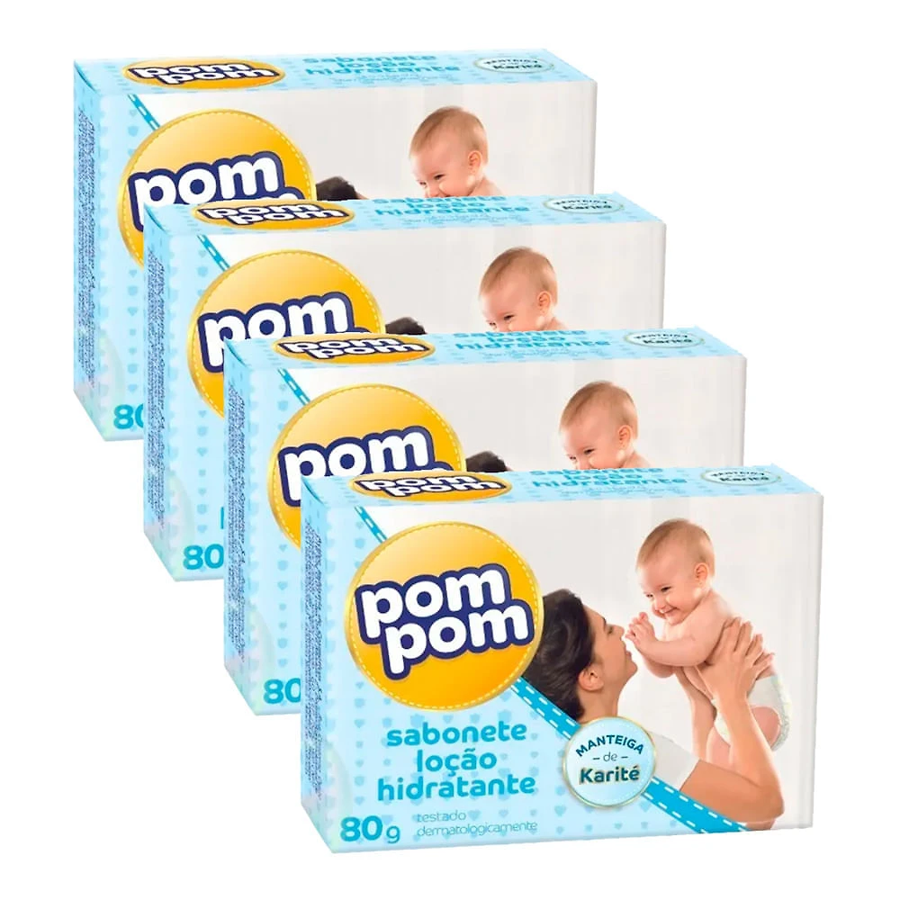 Sabonete em Barra Infantil Pom Pom Loção Hidratante 80g | Kit com quatro unidades