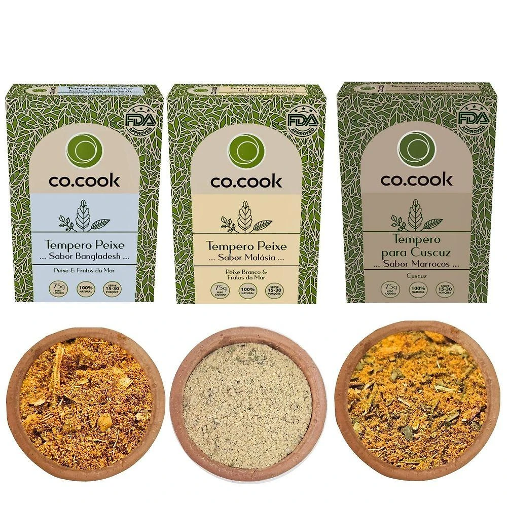 Kit de Temperos Funcionais Co.cook 3 Sabores Peixe Bangladesh Malásia e Cuscuz Marroquino 225g
