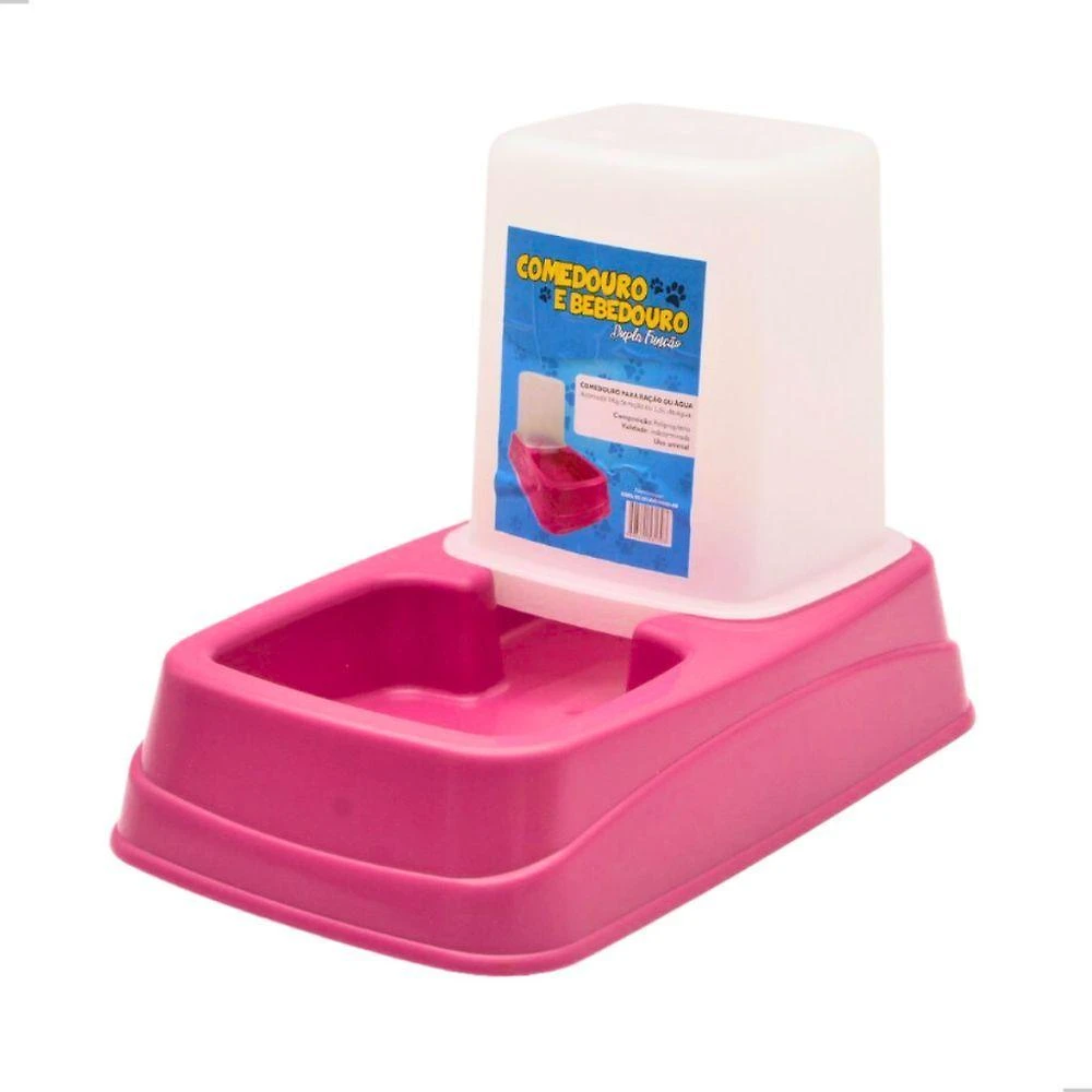 Kit Comedouro e Bebedouro OEM Comedouro-Bebedouro Dupla Função para Cães e Gatos Plástico Rosa 1 kg