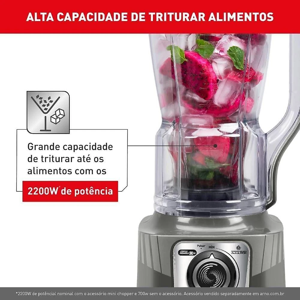 Liquidificador arno power max xxl cinza ln87 2,25l 127v 2200w