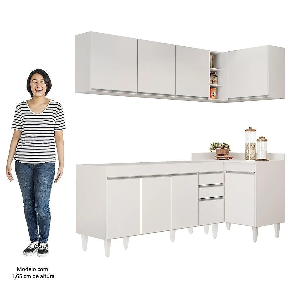 Armário De Cozinha Modulado De Canto Esquerdo 4 Peças Cp49 Balcão Sem Tampo Branco - Lumil