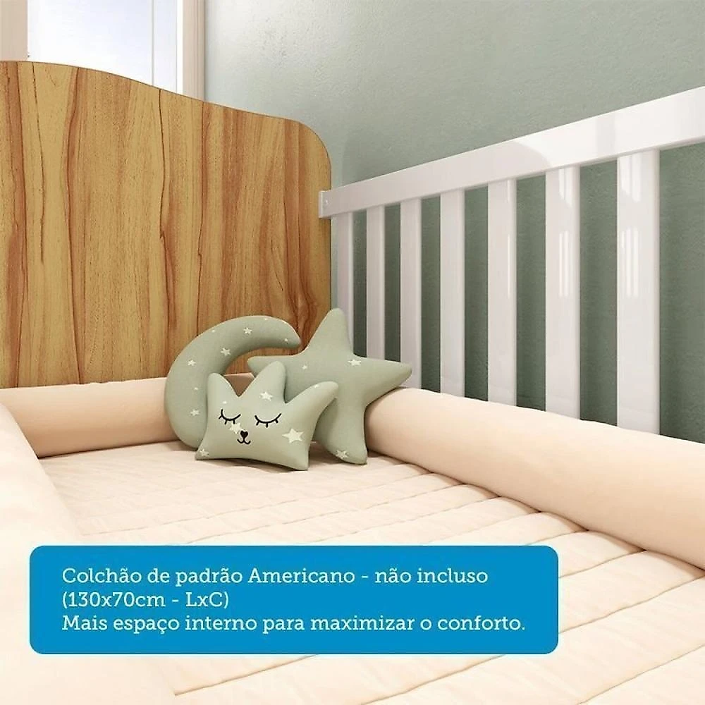 Quarto de Bebê com Cômoda 3 Gavetas e Berço Americano 100% Mdf Teka Espresso Móveis Branco Brilho/Amêndoa