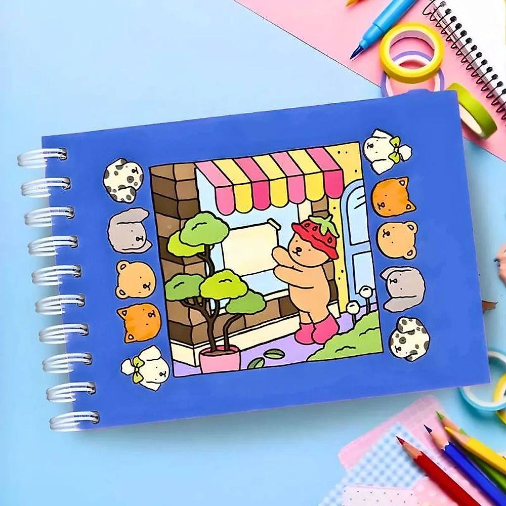 Livro de Colorir Azul Wide-0 Capa Dura Wire-O com 48 Desenhos