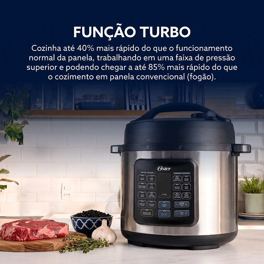 Panela de Pressão Elétrica Turbo Oster 5,7L 1400W Cinza 220V