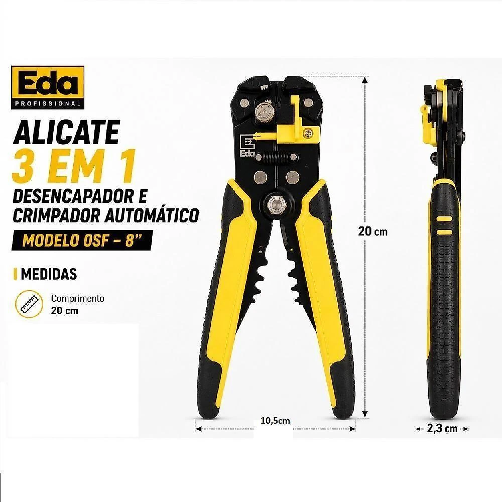 Alicate Desencapador Crimpador Automático 3 em 1 0SF Ajustável Amarelo EDA Profissional webcontinental-7736214802262