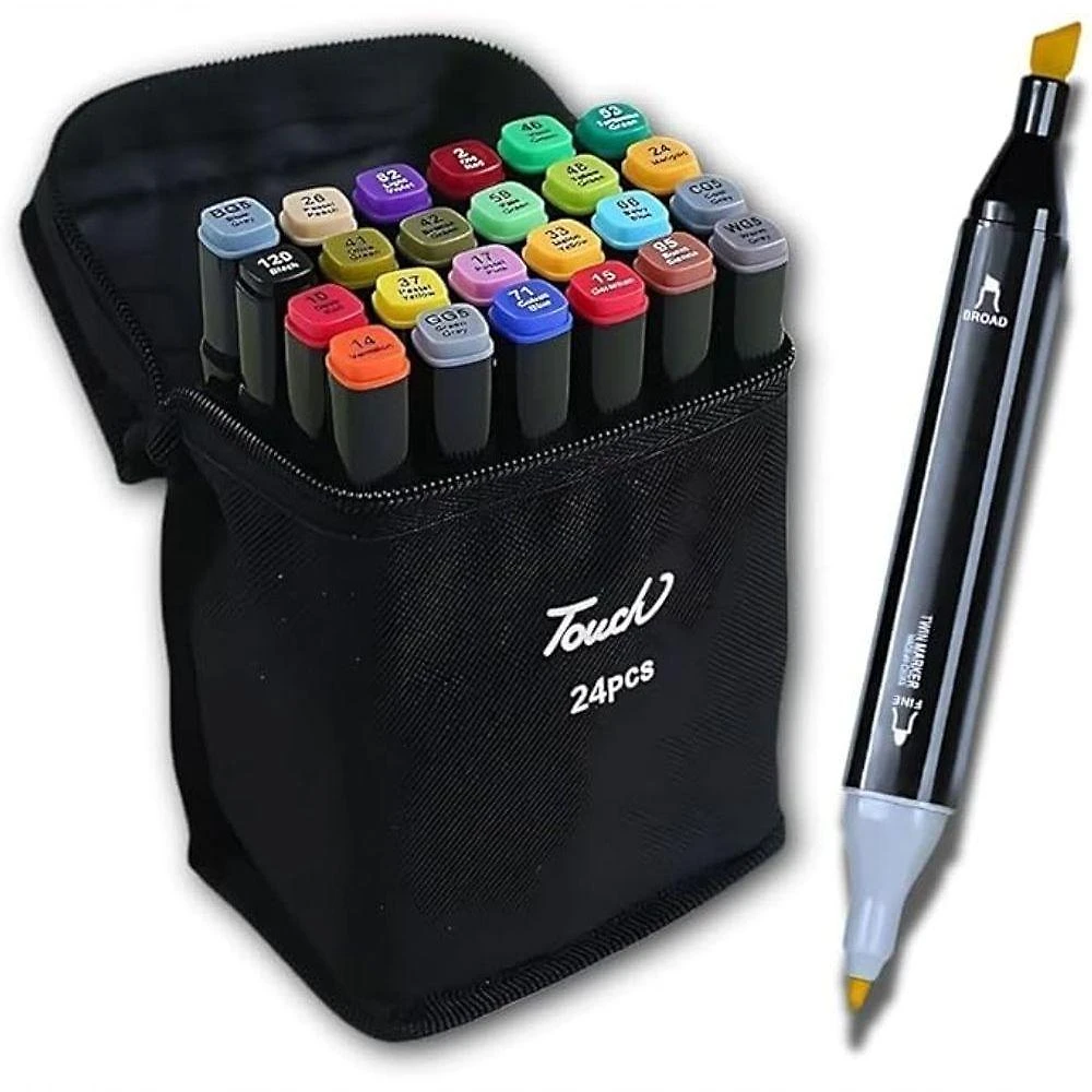 Kit de Canetas Marcador Permanente Ponta Dupla Genérico com 24 Unidades Coloridas com Estojo