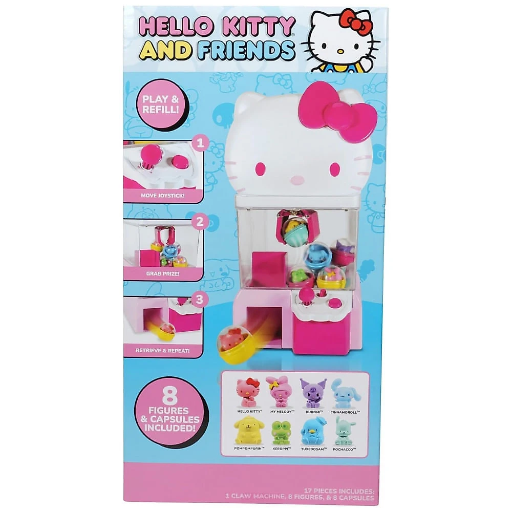 Máquina de Garra Hello Kitty Jazwares Rosa e Branca 12” com 8 Mini Figuras Colecionáveis – Produto Oficial Sanrio