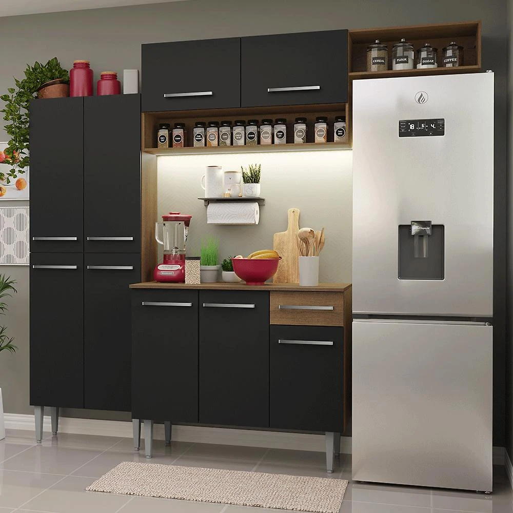 Armário de Cozinha Completa 229cm Rustic/Preto Emilly Madesa 18XA