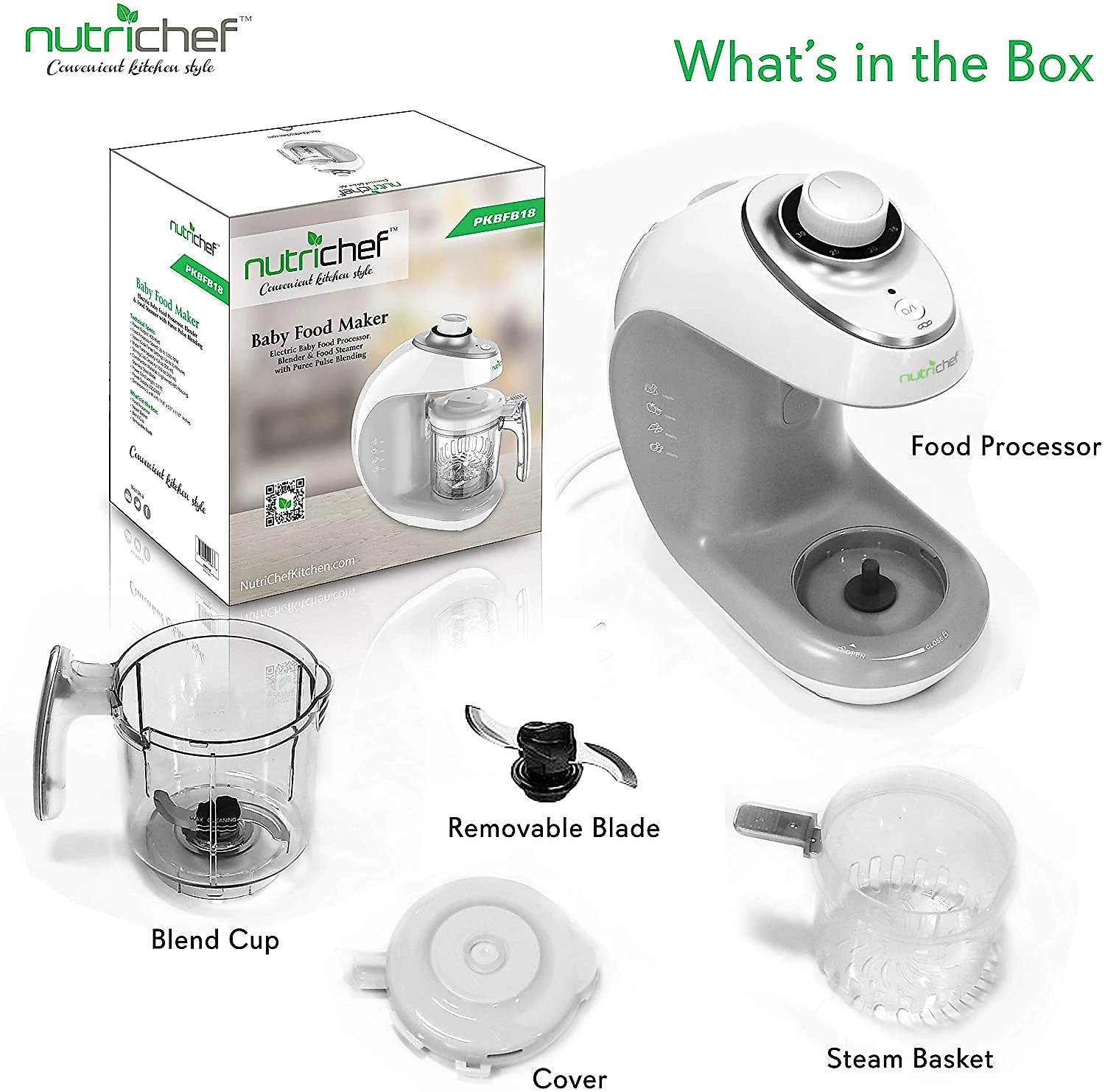 NutriChef Processador de Alimentos para Bebês 2 em 1 300mL430W c Temporizador
