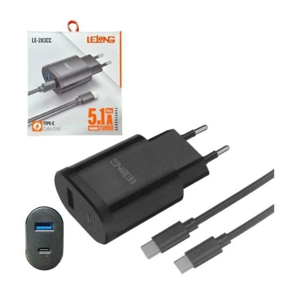 Carregador de Celular MDM Tipo C e Tipo a com Homologação Anatel Preto Durável