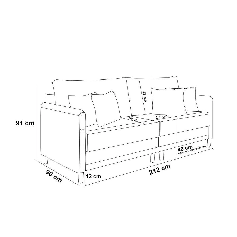 Sofá 3 Lugares Living 212cm Pé Madeira Valença Marrom/veludo Preto K01 - D\'rossi