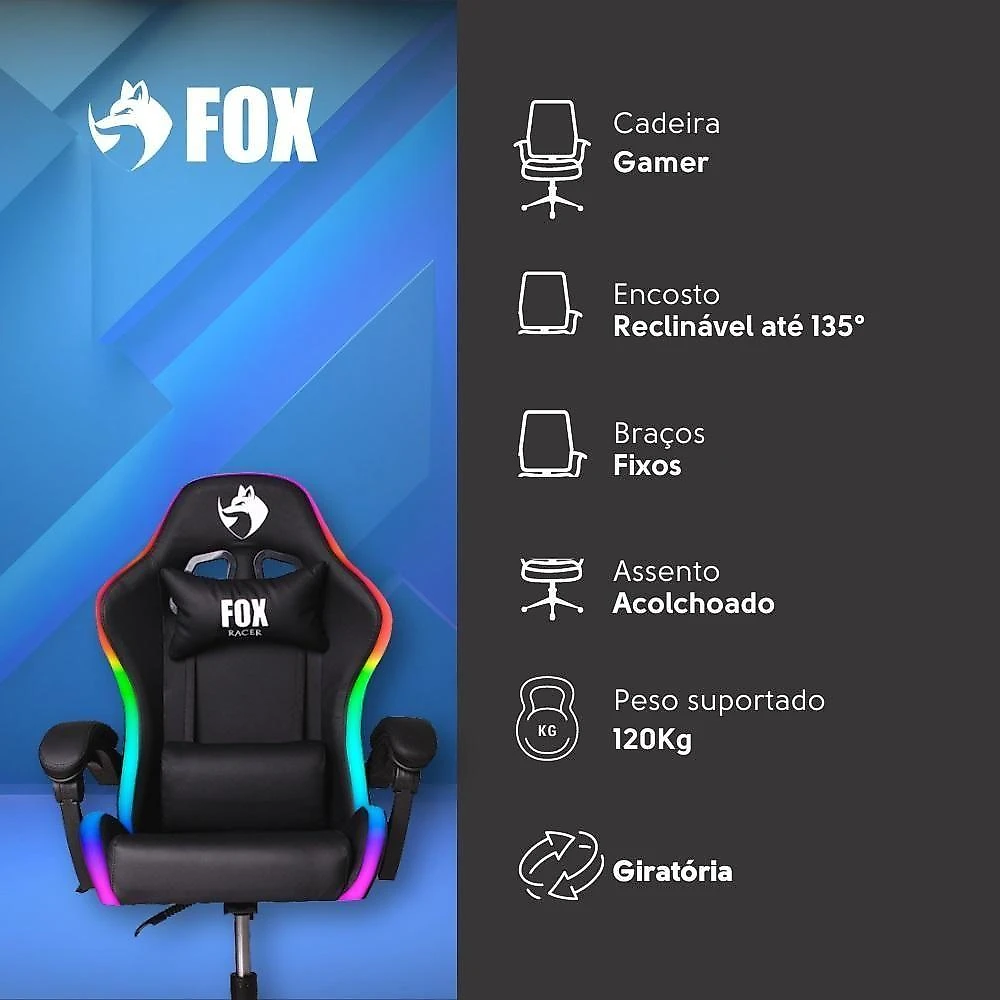 Cadeira Gamer Fox Racer Nordic RGB Preta B98