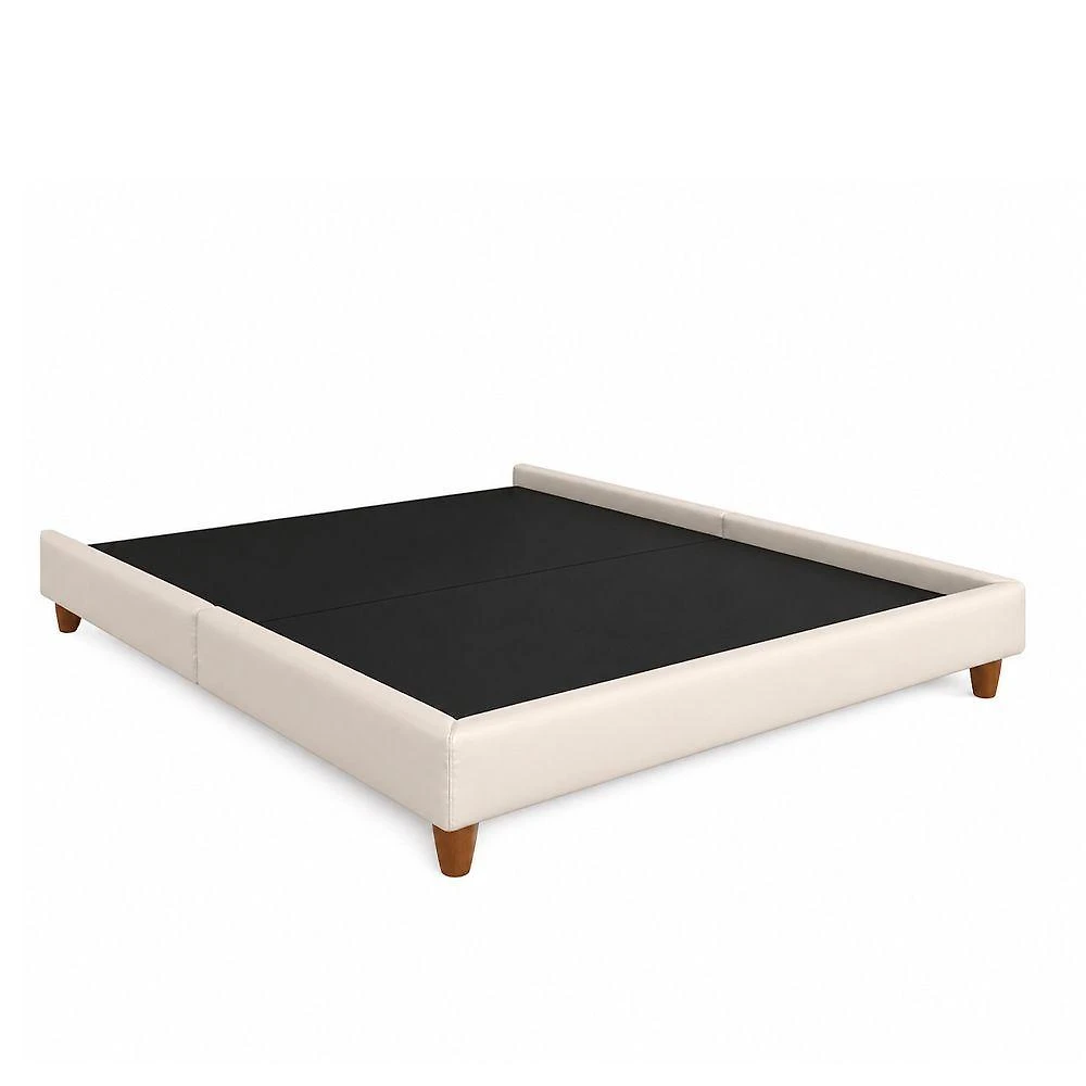 Cama Japonesa Queen Corea Estofamento Courino Madeira Reflorestada Off White Sallar Home