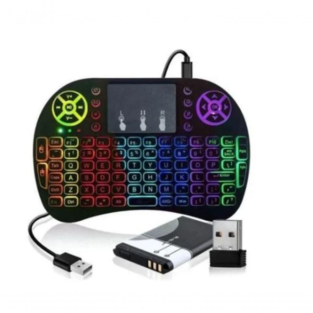 Mini Teclado sem Fio Draik Touchpad Iluminado RGB USB para TV, Computador e Video Games Preto