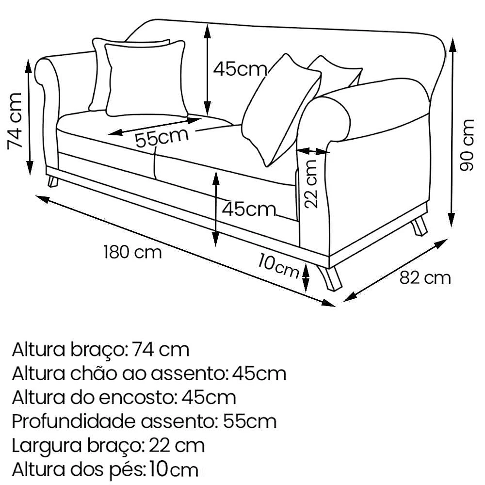 Sofa 2 Lugares Retro Polo 180cm Com Almofada Suede 1102 Ezz 1102