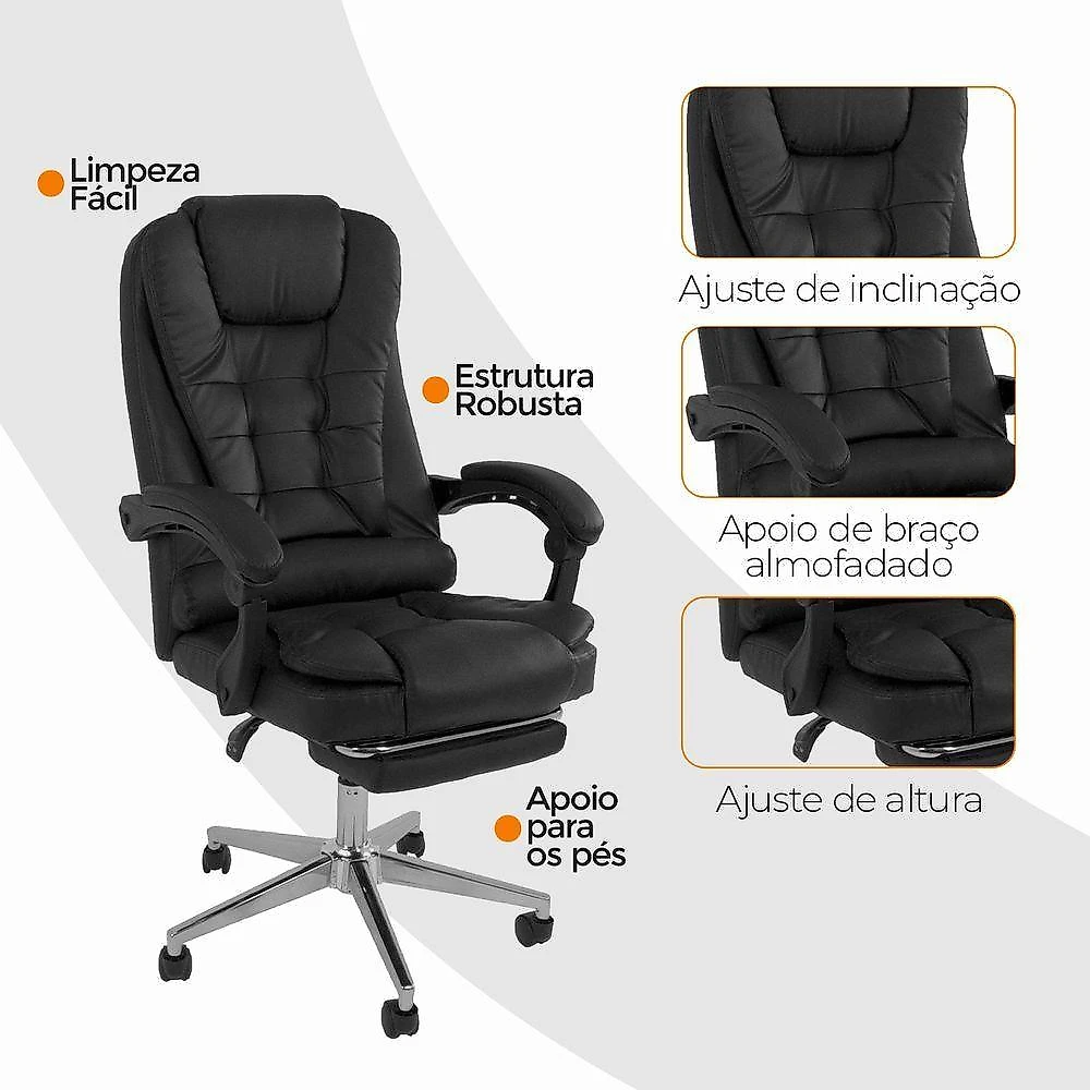 Cadeira De Escritorio Ergonomica Presidente Apoio Para Pés Preto