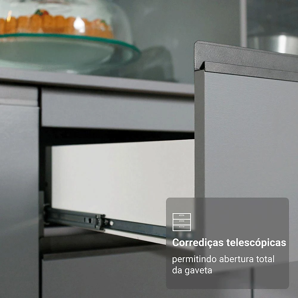 Armário de Cozinha Completa 300cm Suspensa Nice Madesa 10 Cinza