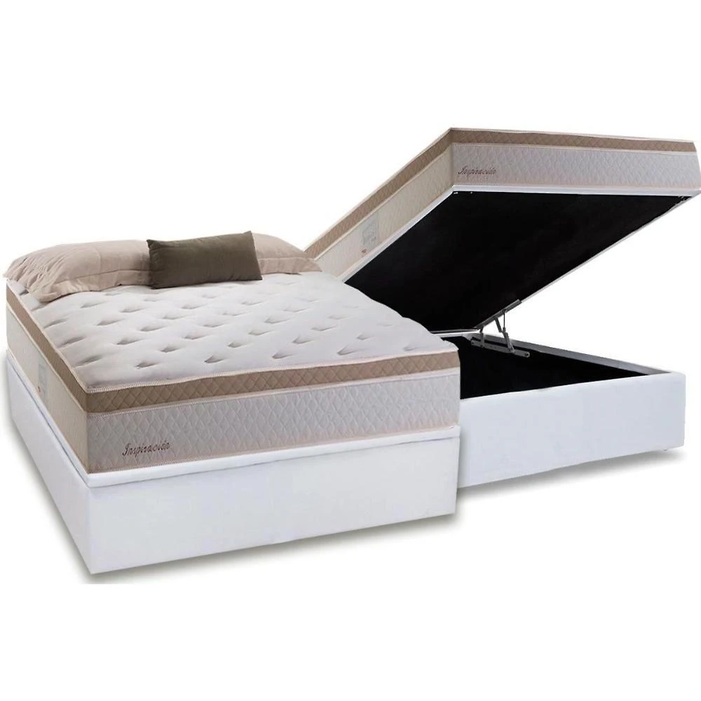 Cama Box Baú Casal: Colchão Molas Masterpocket Ensacadas Herval Inspiracion + Base Crc Courano White (138x188)