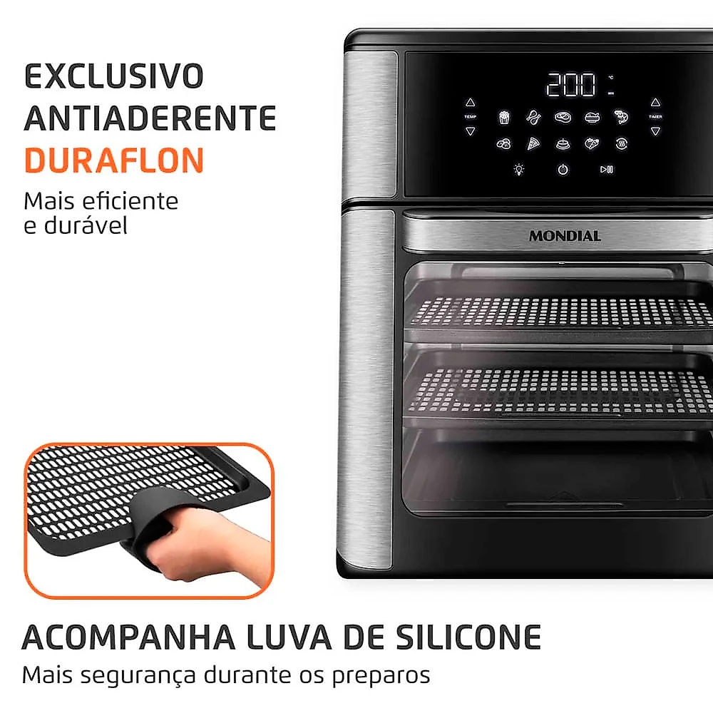 Fritadeira Air Fryer Forno Oven 12L Mondial AFON-12L-BI 2000W Preto com Inox - 127V