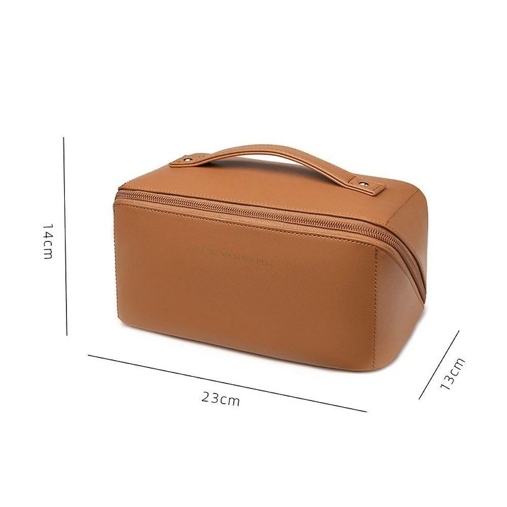 Bolsa Necessaire OEM em Couro PU Marrom para Maquiagem Cosméticos e Uso em Viagem Feminina