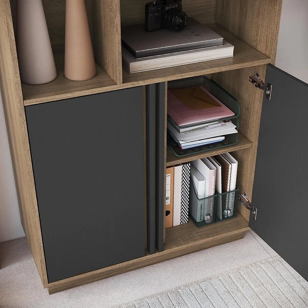 Conjunto de Escritório com 2 Peças Mesa com Gavetas e Armário com Nichos Cj8001