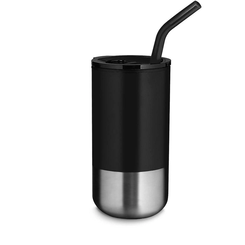 Copo Térmico com Tampa e Canudo Tpc Inox Parede Dupla Base Antiderrapante 550ML Preto