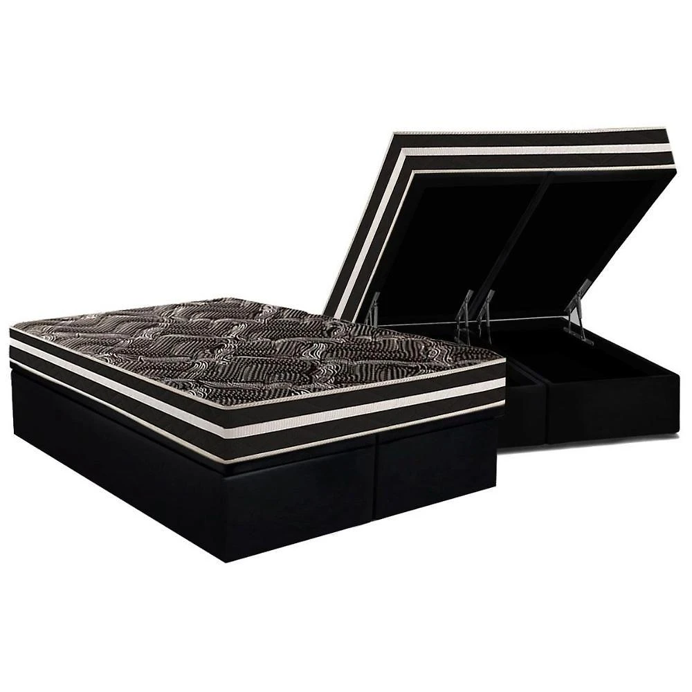 Conjunto Box Baú Queen: Colchão Espuma Paropas D28 - Master Ag80 Black Double Face 17 + Base Crc Suede Black (158x198)