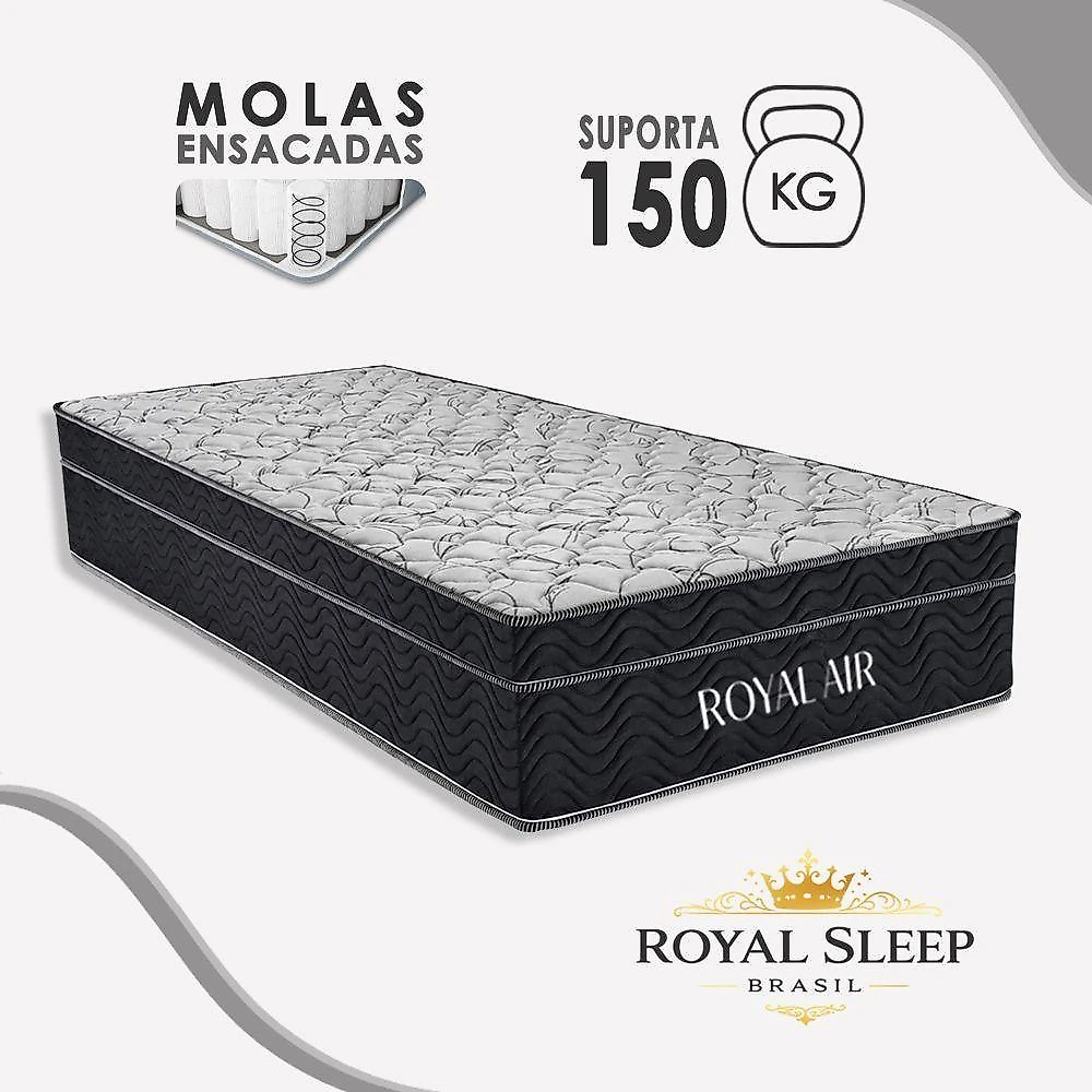 Cama Box Solteiro Royal Air Pillow Top Molas Ensacadas Sintético Preto