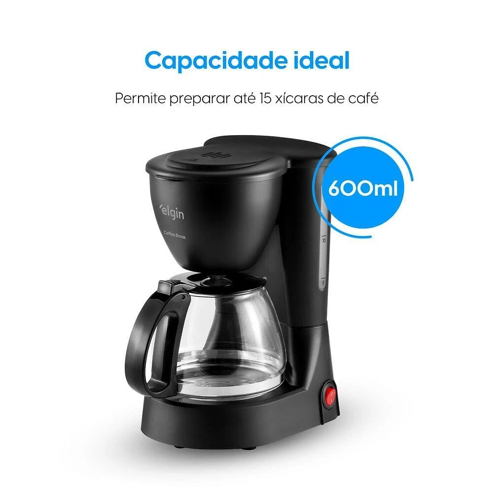 Cafeteira elétrica elgin coffee break 15 xícaras preta 650w filtro permanente sistema corta-pingo