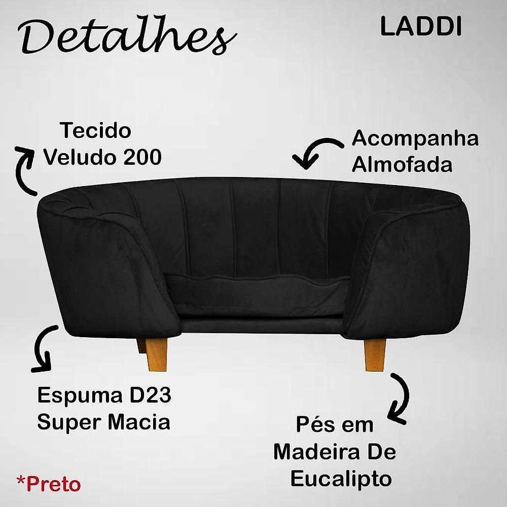 Poltrona Cama Caminha Pet Laddi Veludo Preto Dvinn Preto