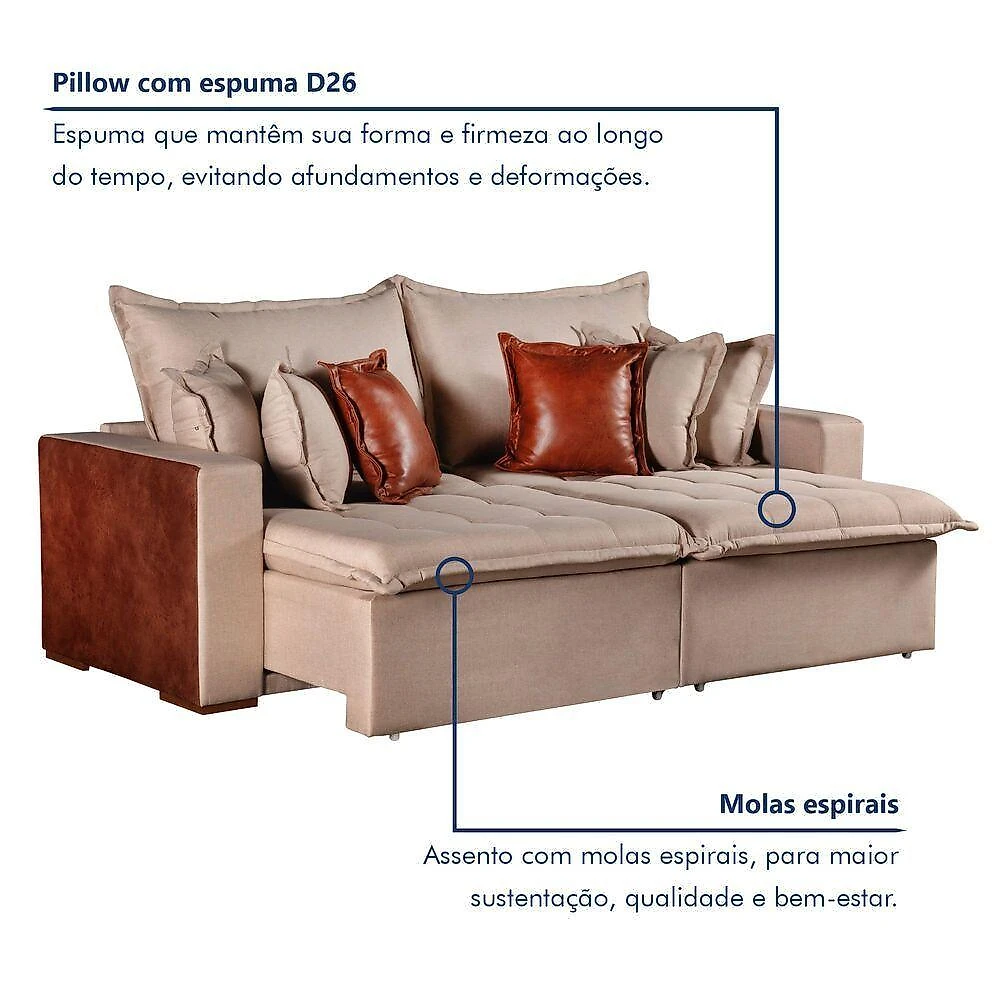 Sofá Cama Verona 3 Lugares Retrátil e Reclinável 220CM Cinza Linho