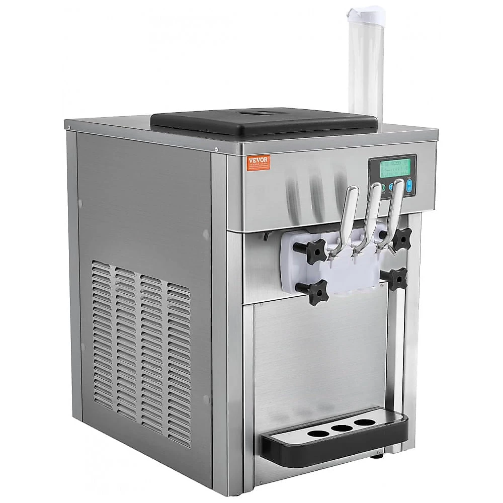 Máquina de Sorvete Soft VEVOR BQL-7220T 3 Sabores 20L/h Painel LCD Auto Limpeza Inox 110V