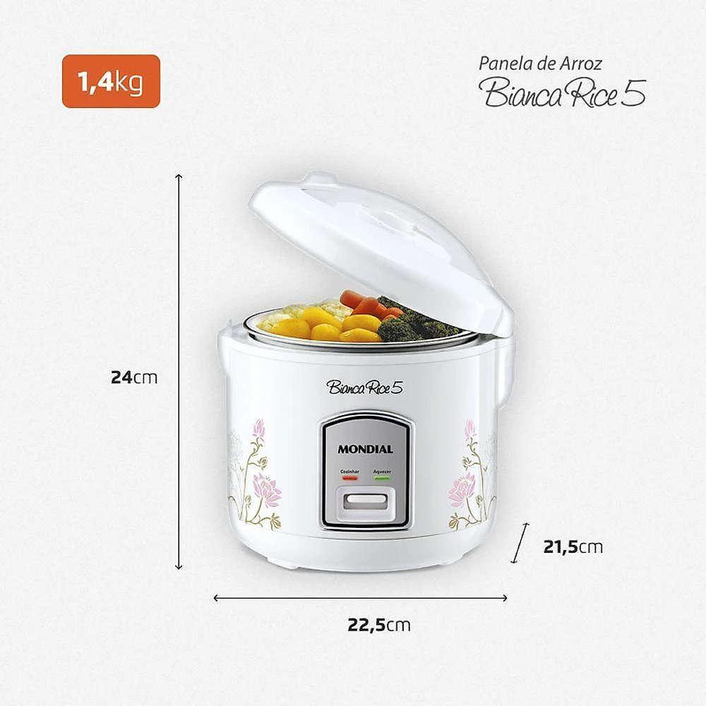 Panela de Arroz Elétrica Bianca Rice 5 NPE-05-5X 5 Xícaras 400W com Cuba Antiaderente 110V