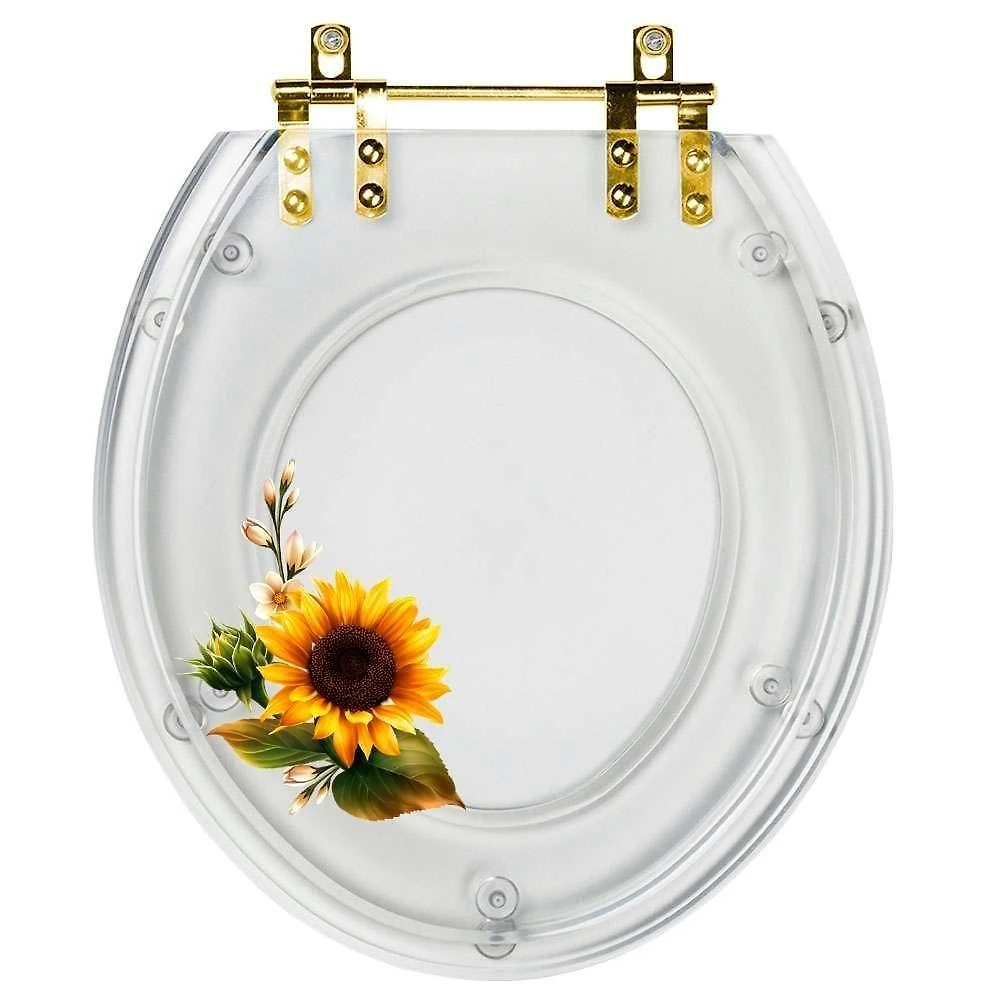 Assento Sanitário Girassol Oval Resina Plástica Convencional com Ferragem Dourada Transparente