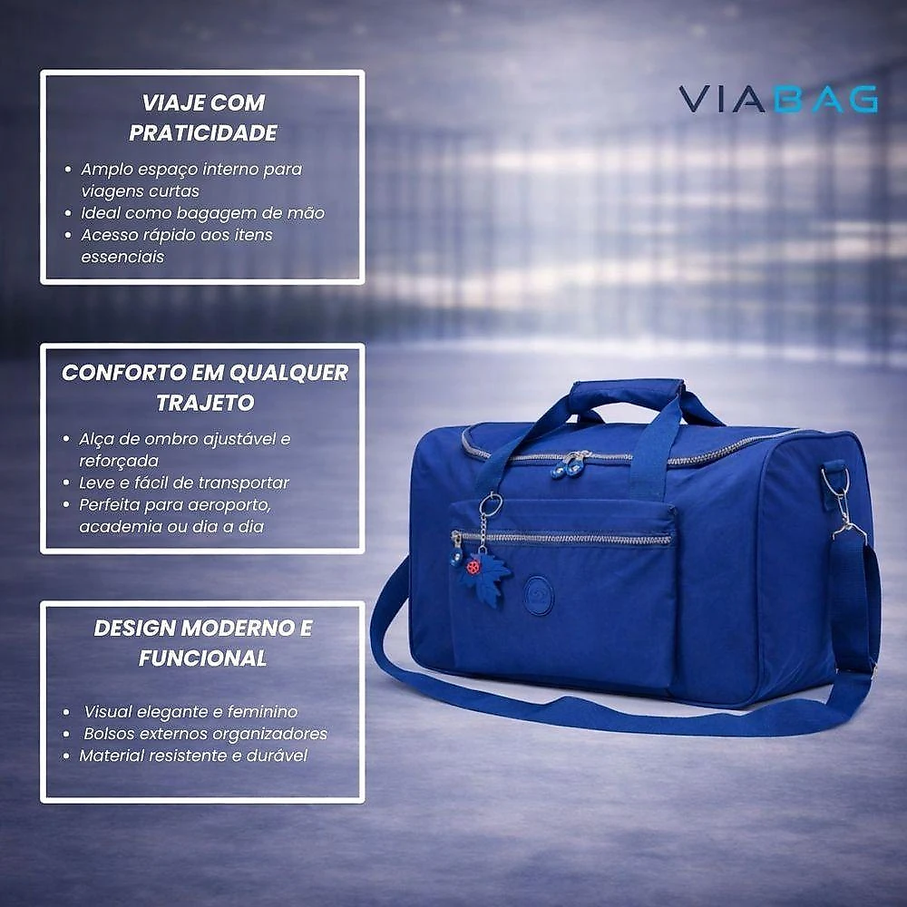 Sacola Viagem Bolsa Academia Fitness Feminina Pequena Mala De Mão Em Crinckle - Madrid Azul Marinho
