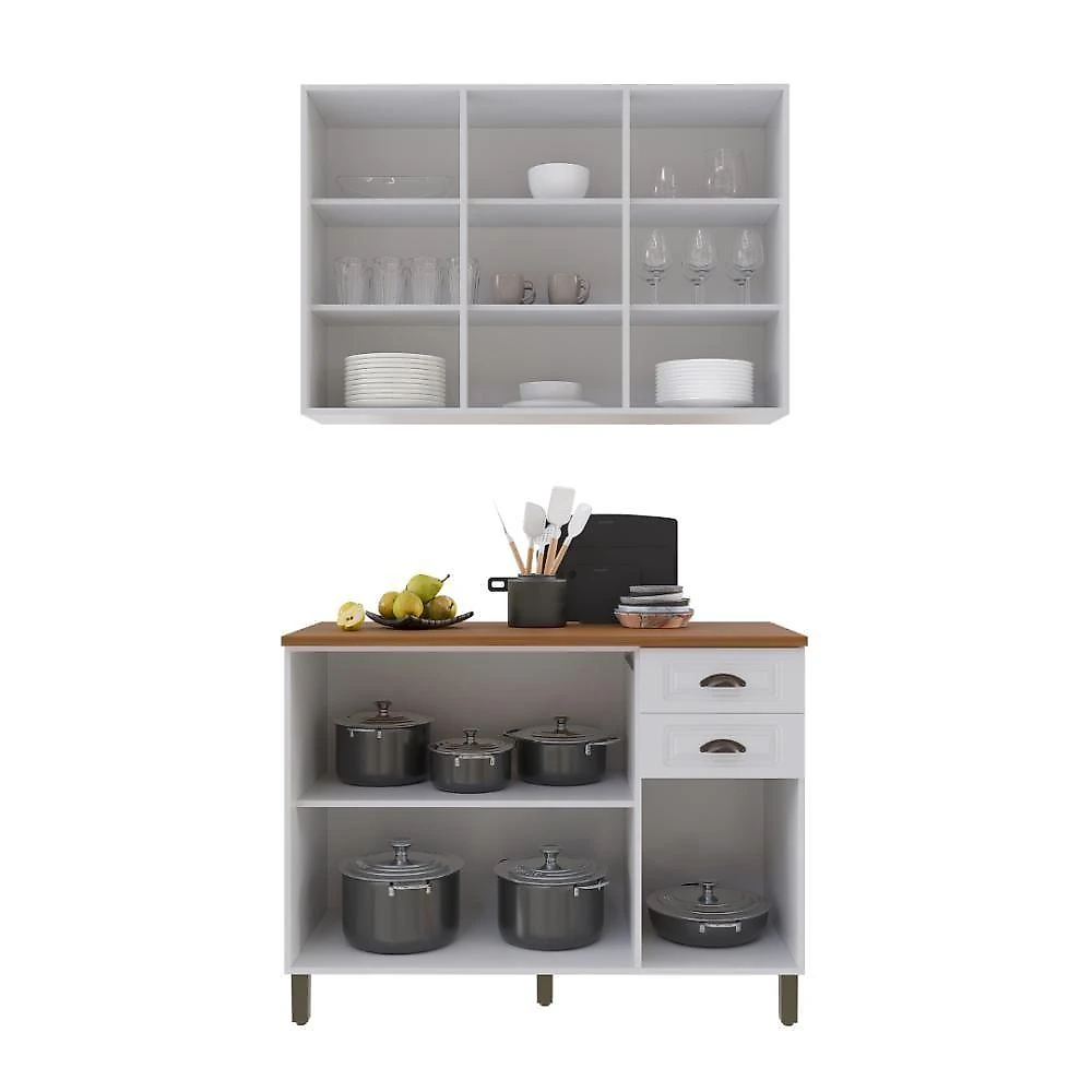 Armário de Cozinha Modulada Compacta Nara 6 Portas 2 Gavetas MDF 120cm Branco webcontinental-7899208868436