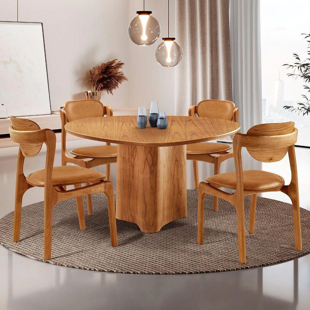 Conjunto de Jantar Selene Solaris Soft 6 Lugares Tampo MDF Organico Caramelo Mobilare