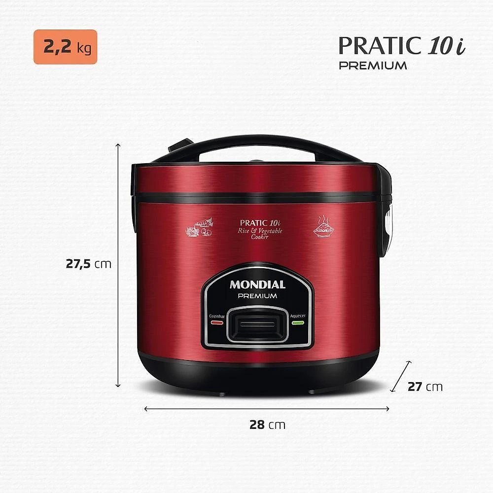 Panela Elétrica de Arroz PE-46-10X 10 Xícaras 700W com Cesto para Cozimento a Vapor 110V