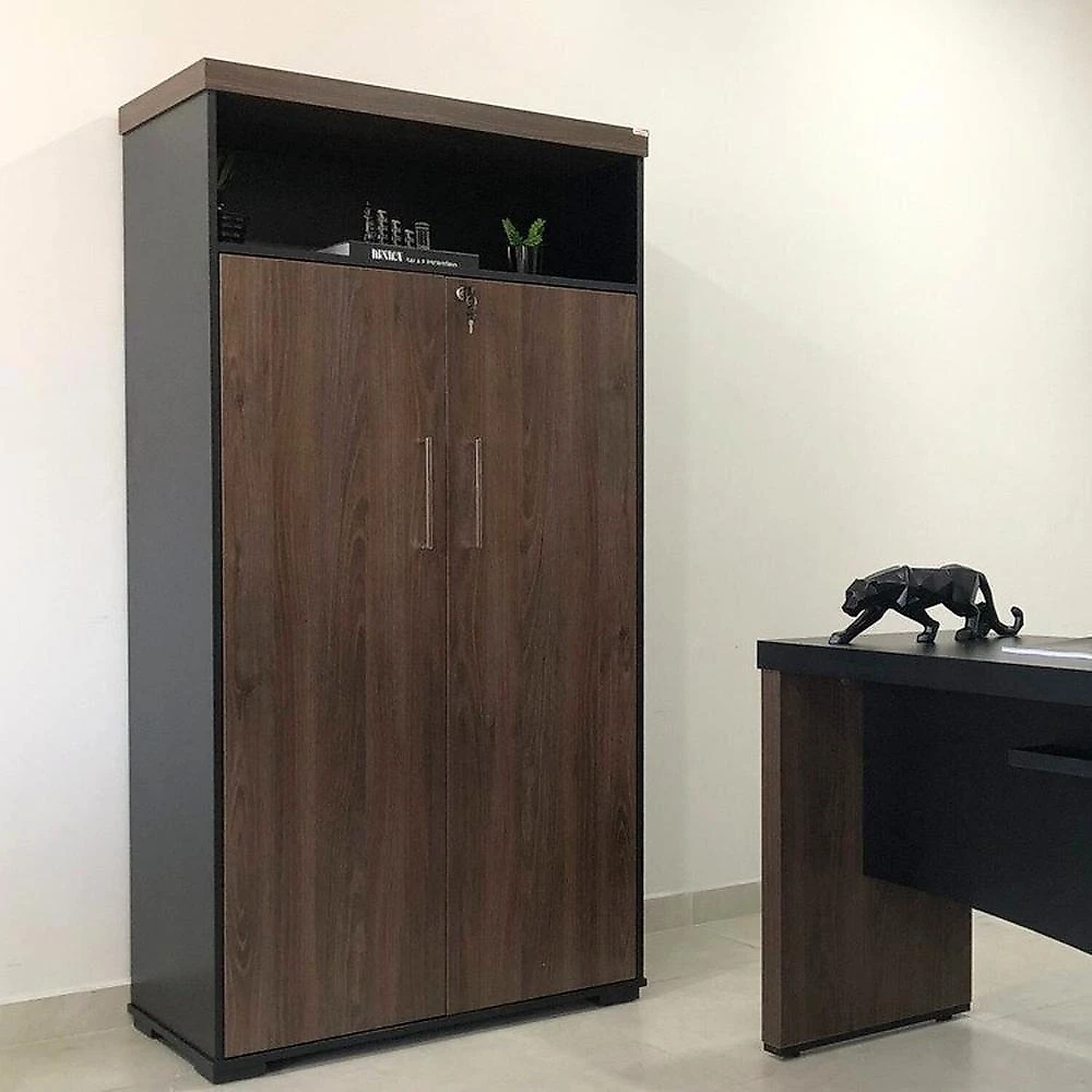 Conjunto Tamburato Mesa 1600 Gaveteiro Balcão 2 Portas Armário com Nicho e Balcão com Gavetas Charuto/Preto