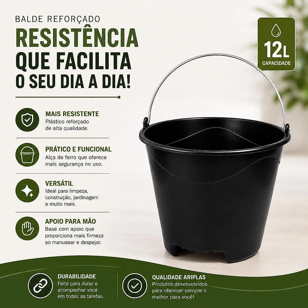 Balde para Construção e Limpeza Pedreiro Construcao Grande Multiuso Plástico PP Apoio Anatômico webcontinental-7898635513247
