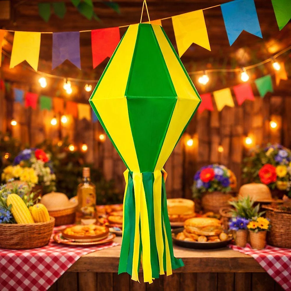 Enfeite Balão Junino Plástico 75cm Verde e Amarelo