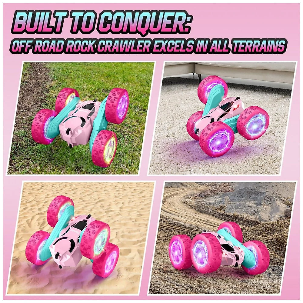 Carrinho de controle remoto STEM Hamdol Pink Blossom dupla face com luzes LED e giros 360°