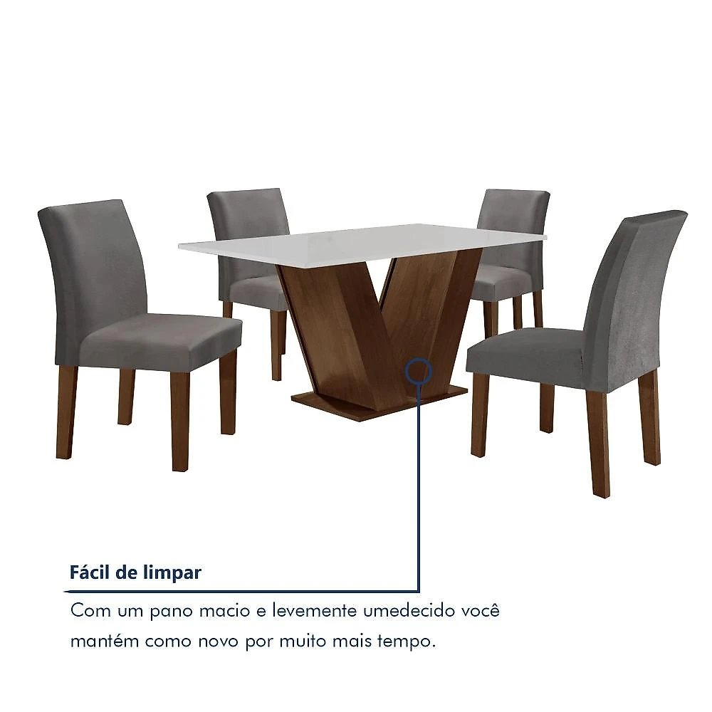 Conjunto Sala de Jantar Mesa 120x80cm Tampo Mdf com 4 Cadeiras Espanha Yescasa Chocolate/Grafite