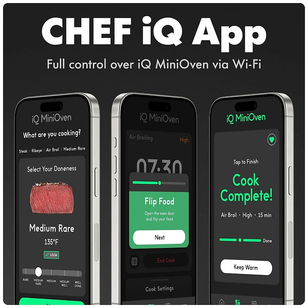 Forno Elétrico Inteligente CHEF iQ MiniOven, Combo de Forno Tostador e Air Fryer, 11 em 1, Capacidade de 25 Qt, Cozimento Rápido com Controles na Tela Forno Elétrico Inteligente CHEF iQ MiniOven, Combo de Forno Tostador e Air Fryer, 11 em 1, Capacidade de 25 Qt, Cozimento Rápido com Controles