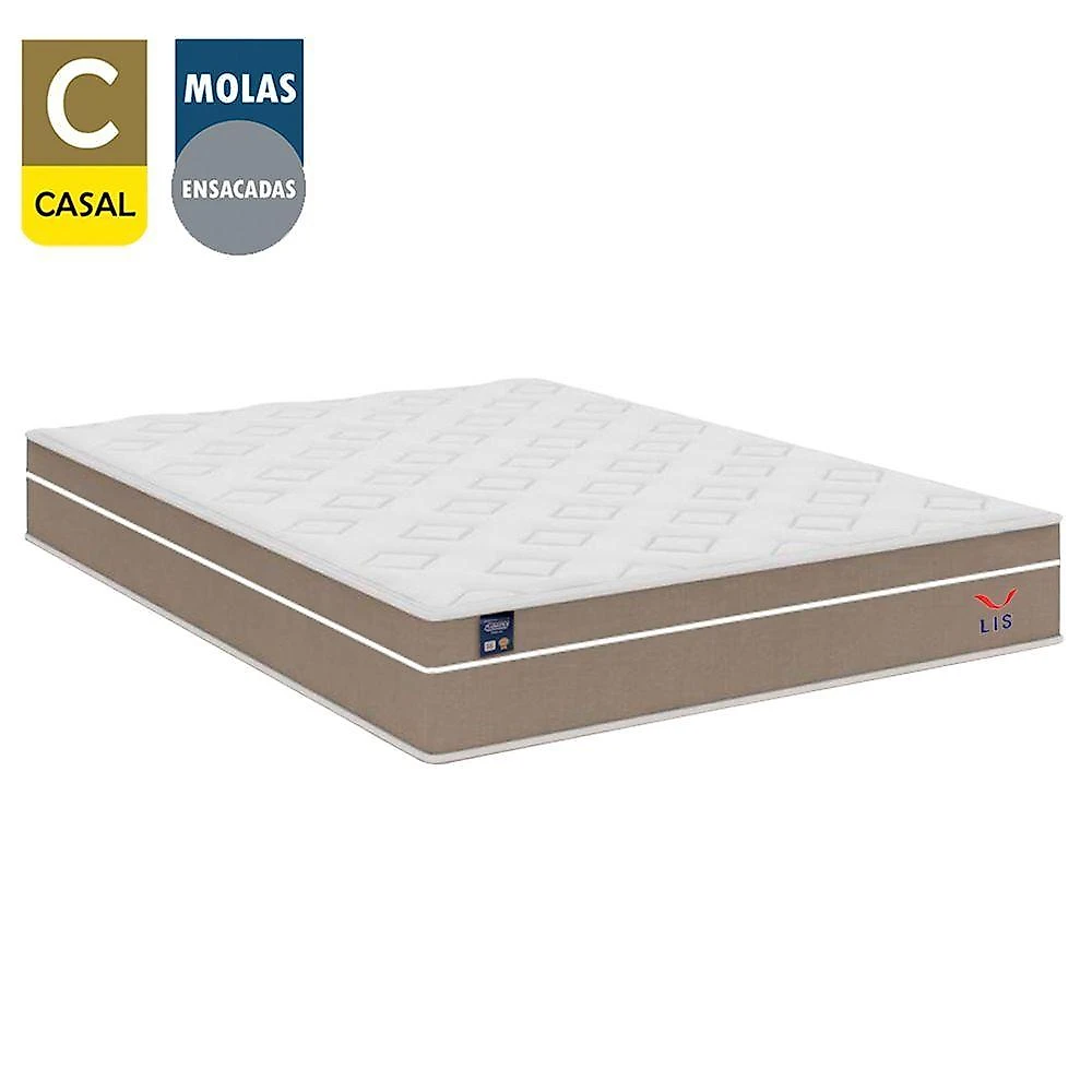 Cama Box Casal Bipartido Suede + Colchão Lis Molas Ensacadas Plumatex 138cm Cor:bege