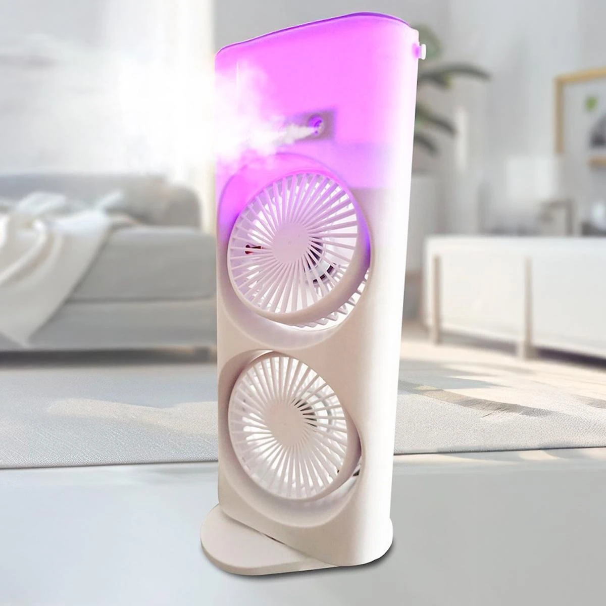 Miniatura Ventilador Torre Usb Potente Duplo Led Umidificador