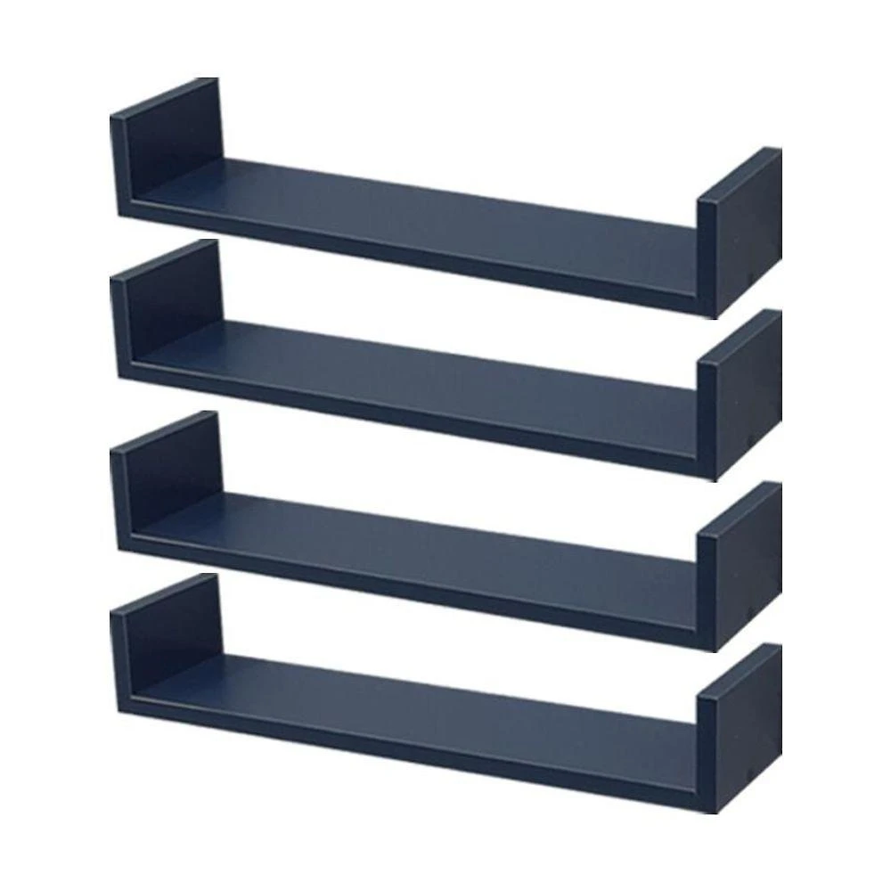 Prateleira Kit 4 U 50X15CM MDP Fixação Suporte Invisível Moderno Sala Azul Mercado das Prateleiras