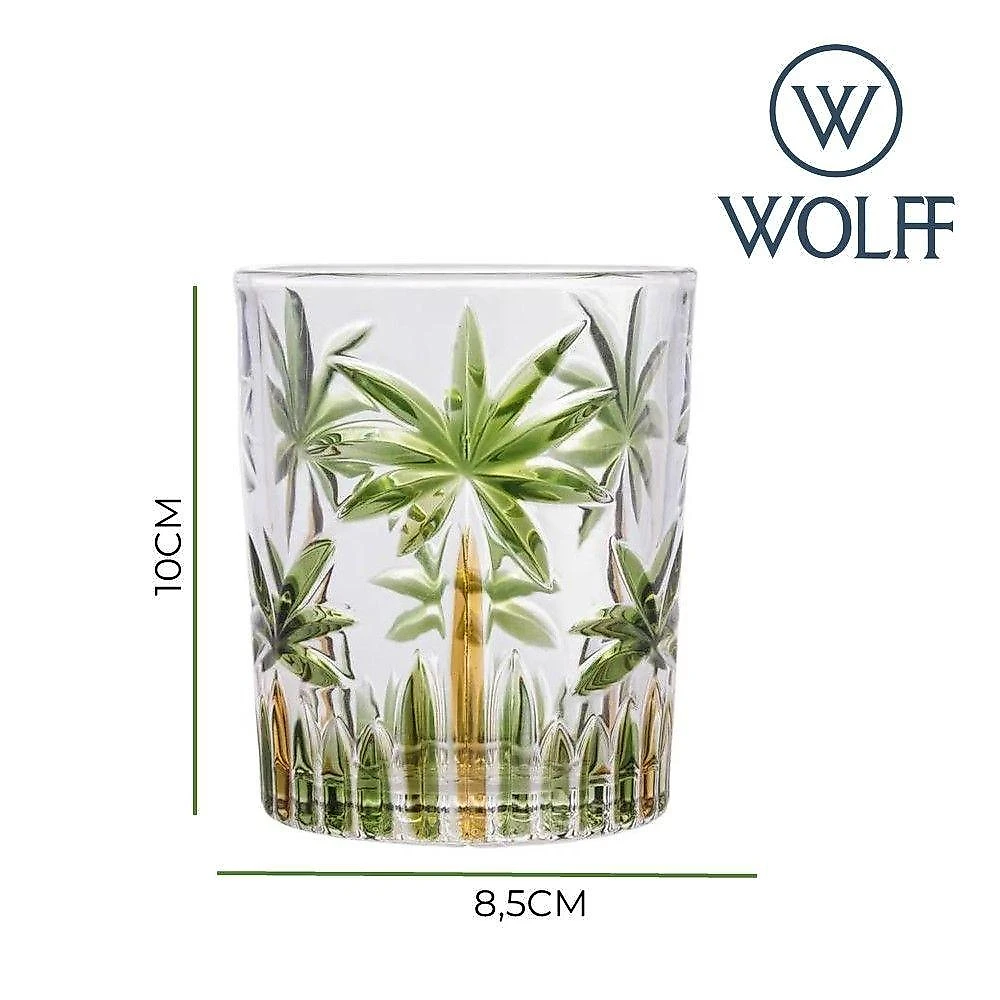 Jogo 2 Copos De Whisky água Baixo Cristal Coqueiro Palm Tree Wolff 340ml