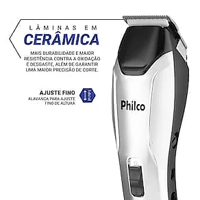 Máquina de Cortar Cabelo Philco PCR04 18W 4 Pentes Cerâmica Preto e Cromado 110V