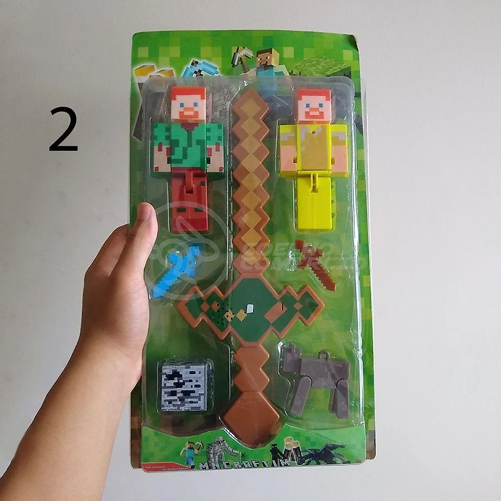 Kit Cartelado Minecraft 2 Bonecos + 1 Espada Minecraft 31Cm